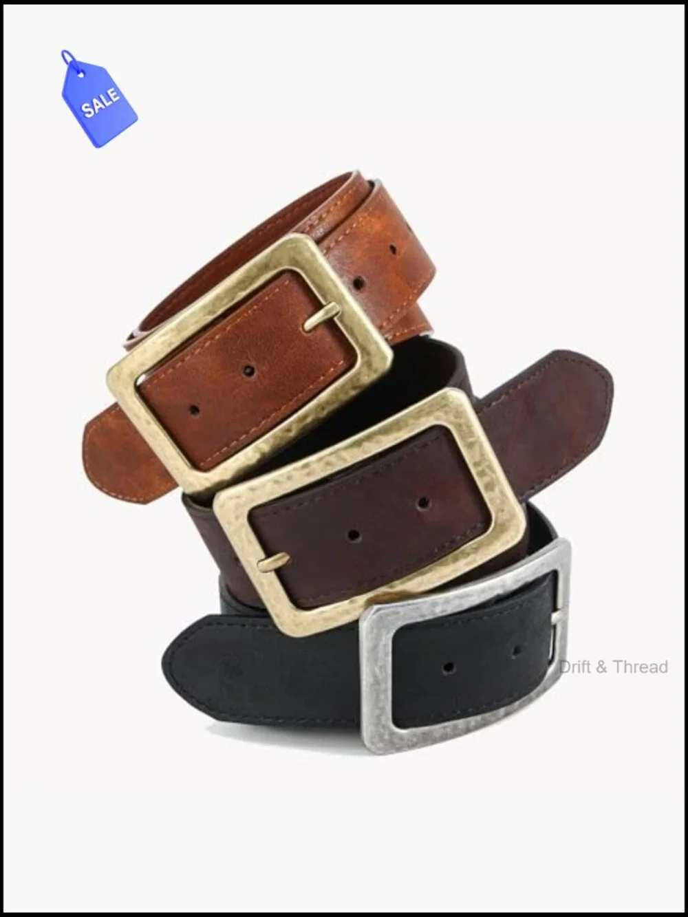 Wide Faux Leather Waist Belt with Vintage Gold Buckle Chunky Dress Belt